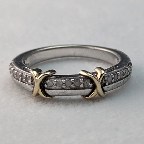 British Vintage Jewelry Mele Diamond & 9ct Gold & Sterling Silver Ring
